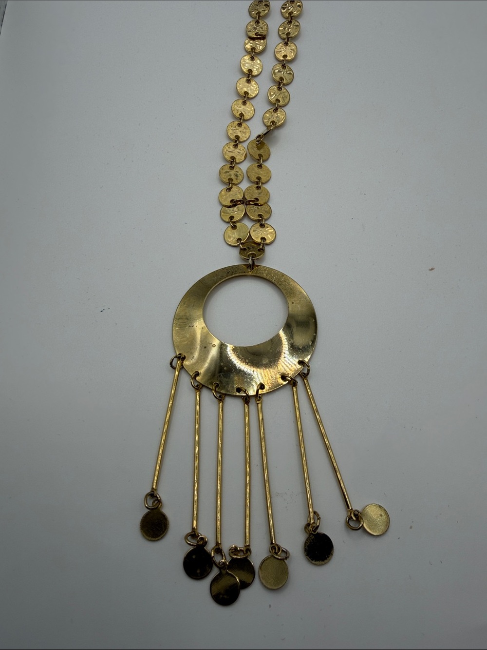 Gold Tone Circle Fringe Pendant Necklace - Women Jewelry